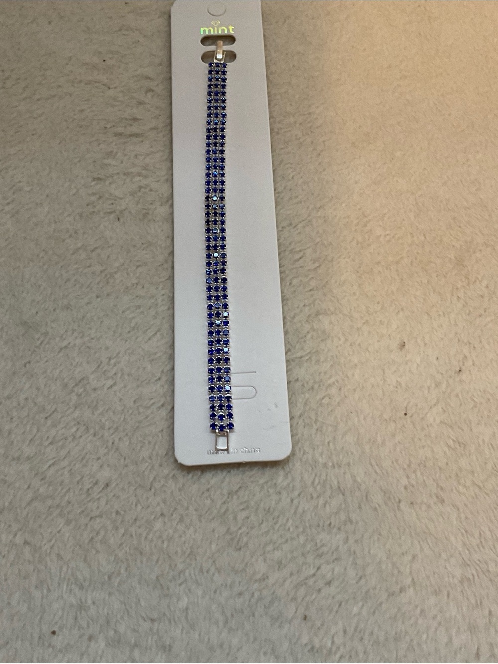 Mint Royal Blue Triple-Row Rhinestone Bracelet